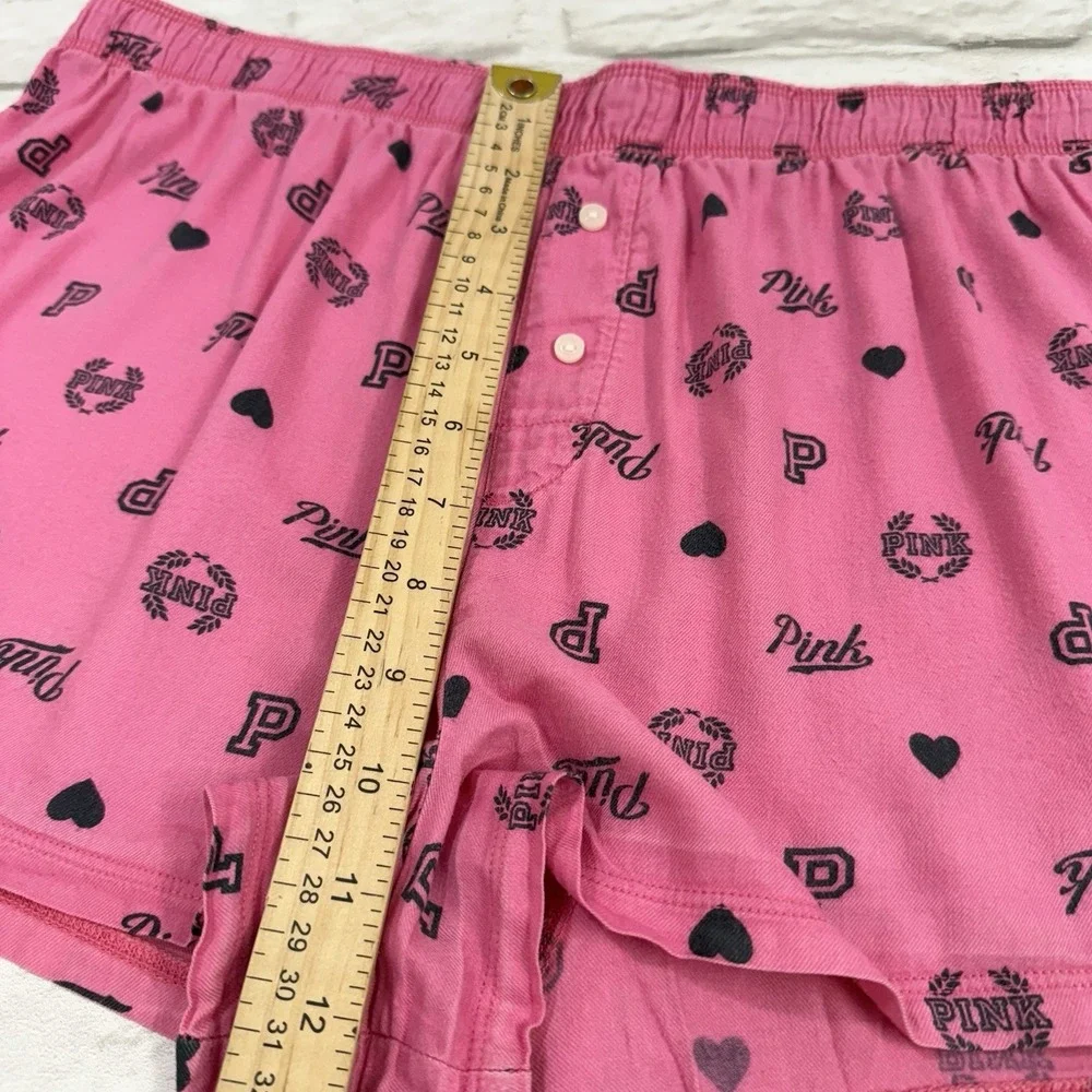 PINK Victoria's Secret Flannel Pajama Lounge Shorts Red Pink All Over Print Logo